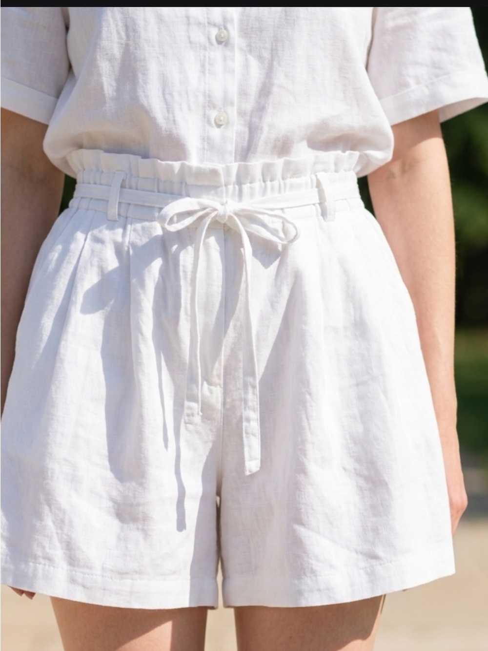 Women's White High-Waist Drawstring cotton Shorts